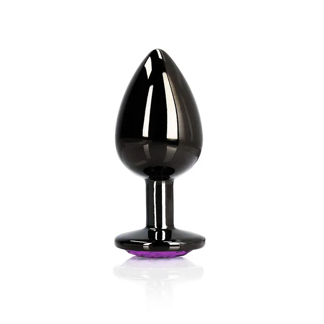 Shots Ouch large gunmetal butt plug with amethyst heart gem upright tapered plug