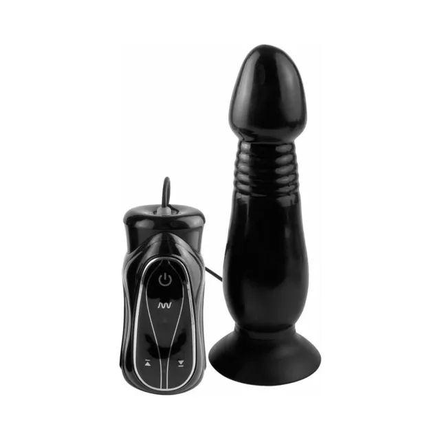 Pipedream Anal Fantasy Vibrating Thruster black ribbed device beside wired controller