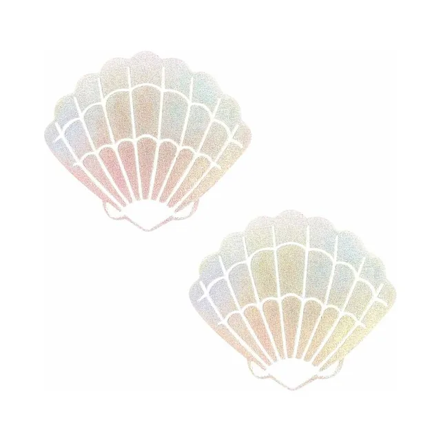 Pair of holographic Neva Nude shell pasties with iridescent pastel panels
