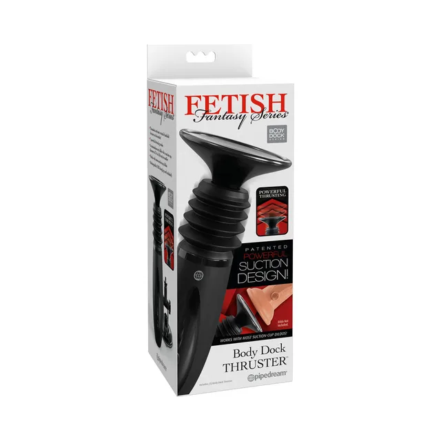 Fetish Fantasy Body Dock black accordion-style thruster pictured on box
