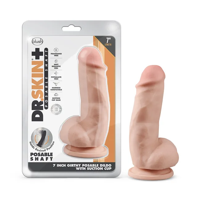 Dr. Skin Plus Girthy beige 7-inch dildo beside retail package