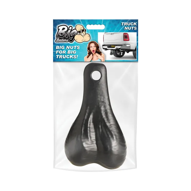 Big Ballers small black plastic truck nuts in clear hanging retail bag