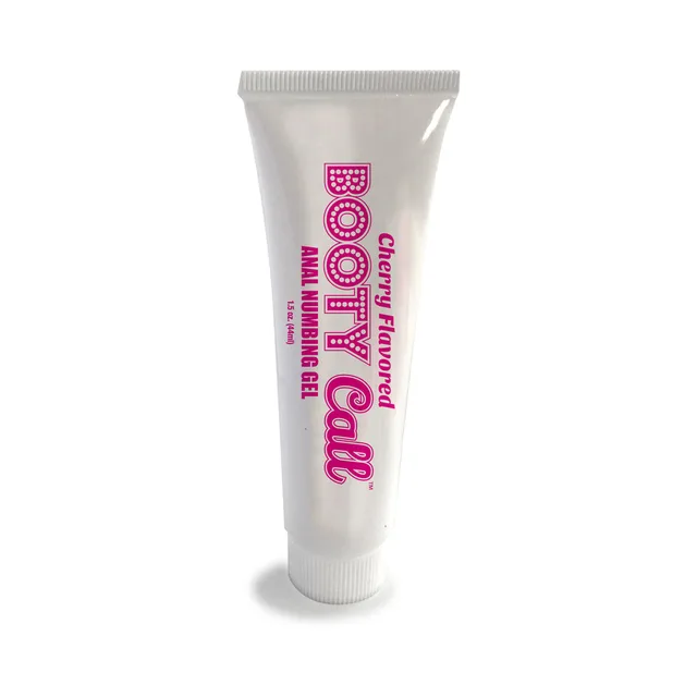 Little Genie Booty Call Cherry Gel white 1.5-ounce tube with pink cherry lettering