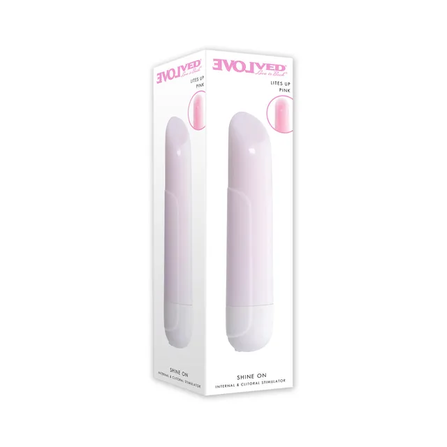 Evolved Shine On white pink bullet visible through clear retail box