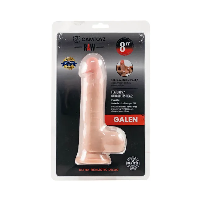 Camtoyz Galen beige 8-inch dildo front of clear blister packaging
