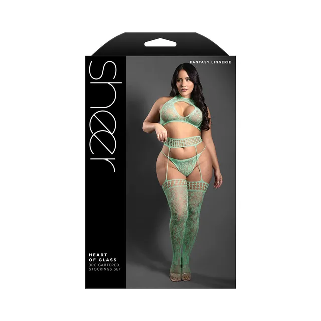 Queen-size Heart of Glass seaglass halter and gartered stockings on box