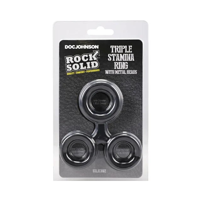 ROCK SOLID black silicone triple ring front retail package