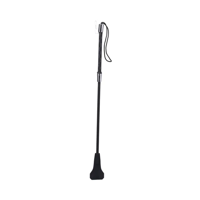 full-length black Tantus Confess crop with rectangular head and wrist loop