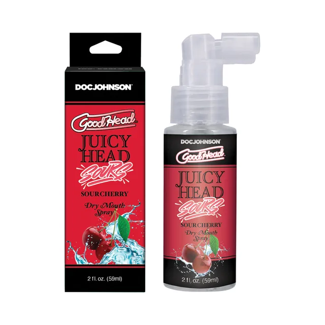 GoodHead Juicy Head Sour Cherry 2 oz pump bottle beside red box