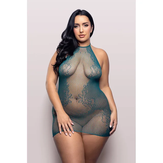 Fantasy Lingerie Vixen Masterpiece Halter Tie Dress Dark Teal Queen Size