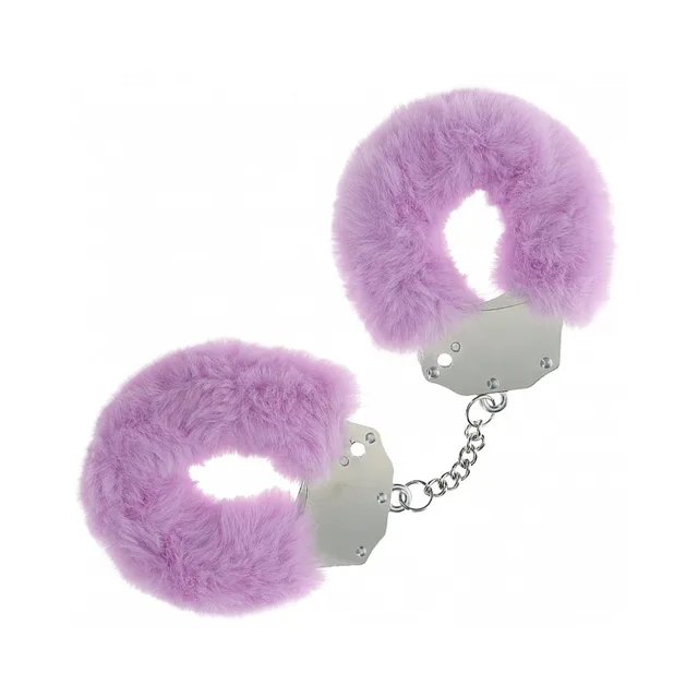 Shots Ouch lavender fluffy handcuffs fur-covered metal pair joined by short chain