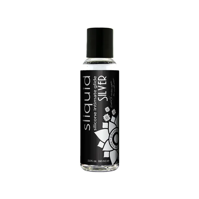 Sliquid Naturals Silver Lubricant clear 2 oz bottle with black silver label and black cap