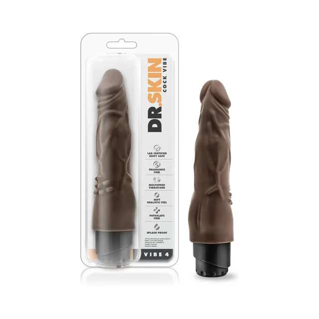 Blush Dr. Skin Cock Vibe 4 dark-brown vibrator in clear Dr. Skin retail package