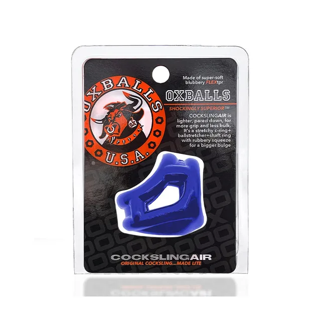 OxBalls Cocksling Air Pool Blue three-opening sling in retail packaging