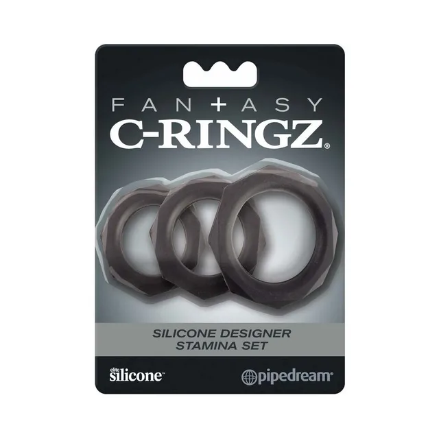 Pipedream Fantasy C-Ringz Black Rings 3 Piece three rings in black hanging package