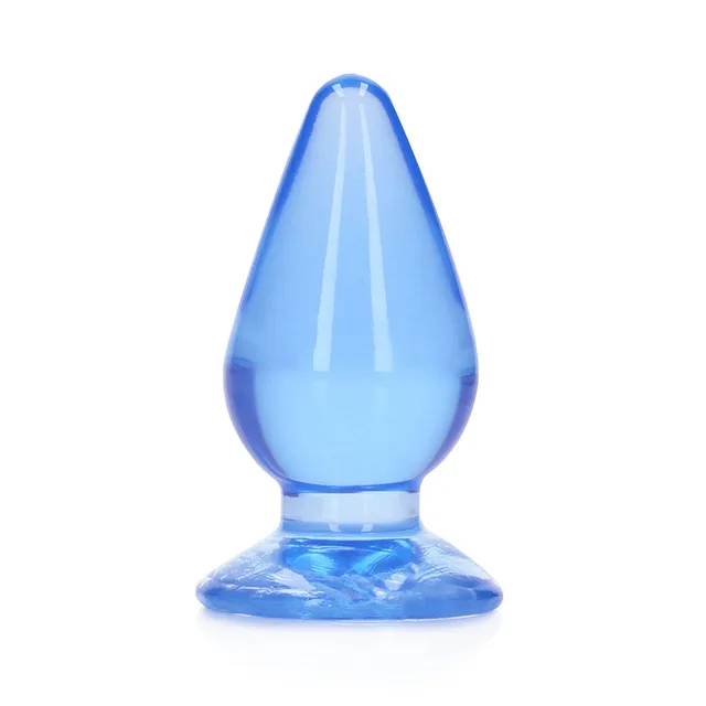 Upright blue RealRock teardrop anal plug