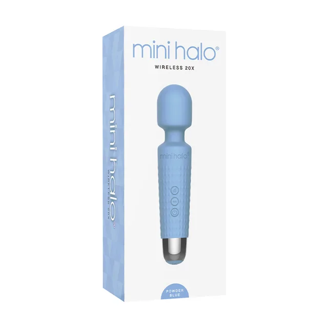 Powder Blue Shibari Mini Halo 20X wireless wand in retail box