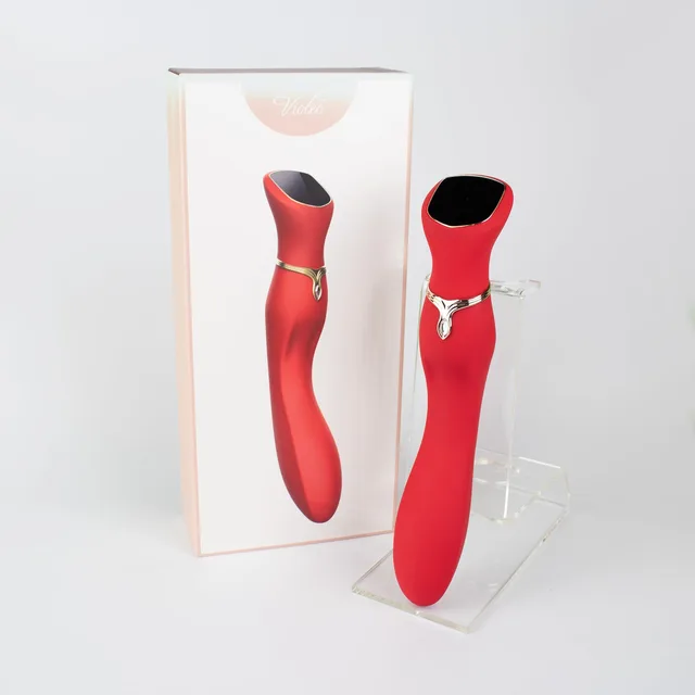 Viotec Chance red vibrator displayed beside presentation box