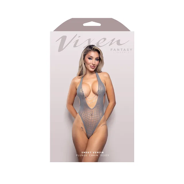 Sweet Venom gray plunge teddy retail box