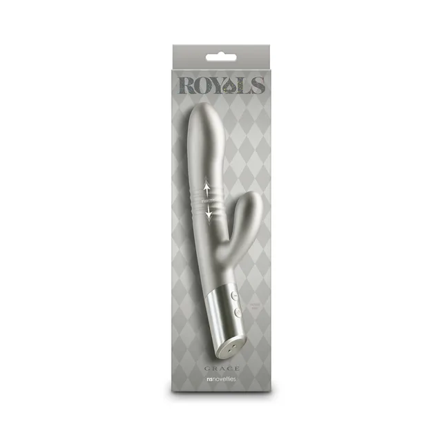 metallic champagne Royals Grace rabbit vibrator on gray card