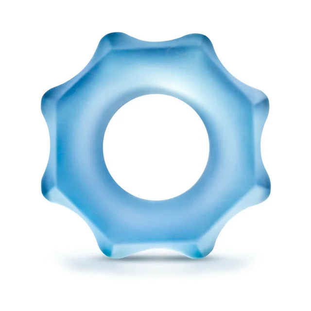 Blue Stay Hard Glo Nutz ring flat front view of the eight-point profile