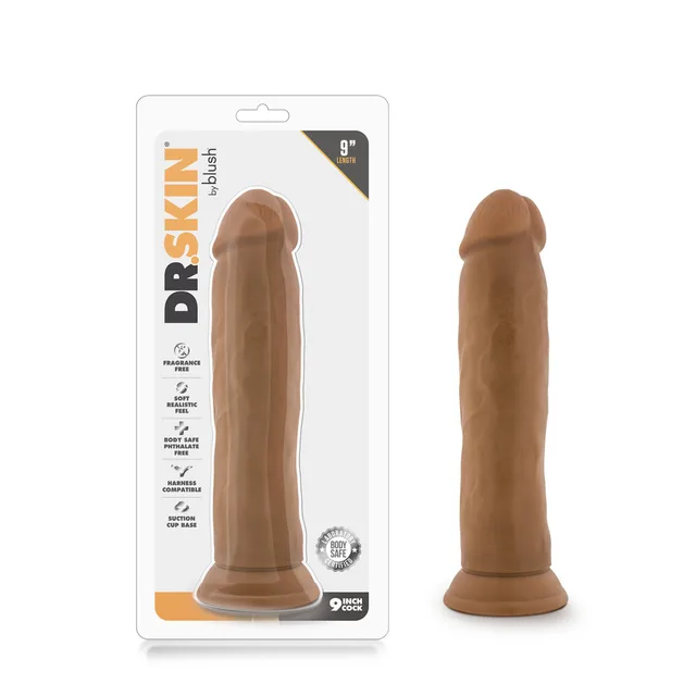 Tan Dr. Skin 9-inch dildo with clear retail package