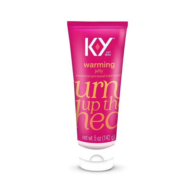 Magenta 5 oz K-Y Warming Jelly tube with white flip-top base