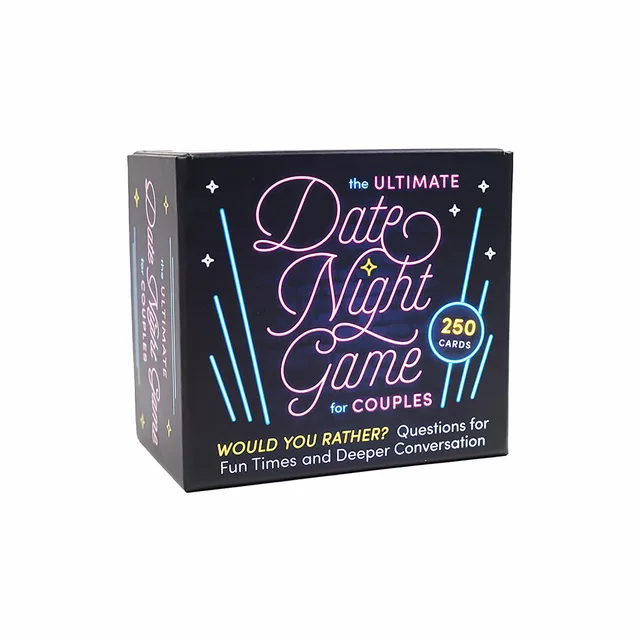black Ultimate Date Night Game box with neon script and 250 card badge