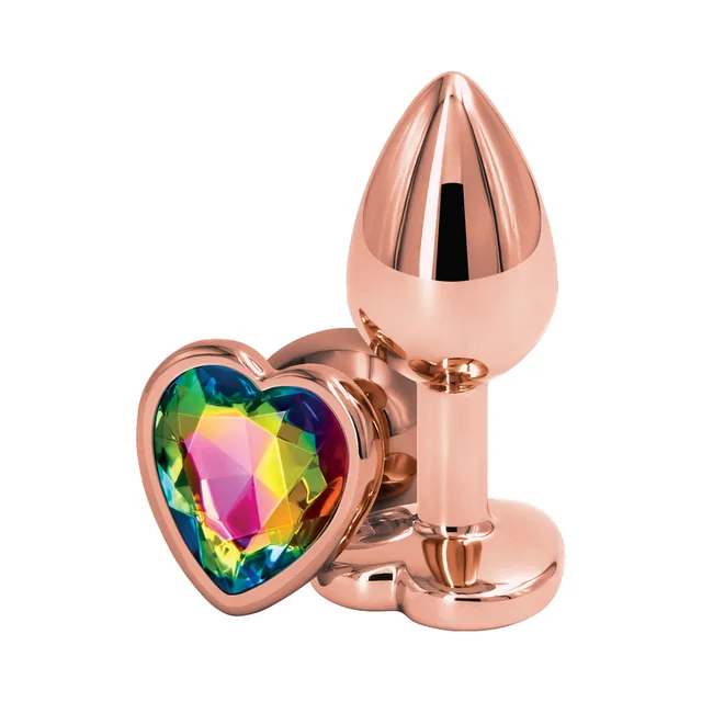 Rose gold small plug with multicolor faceted heart base