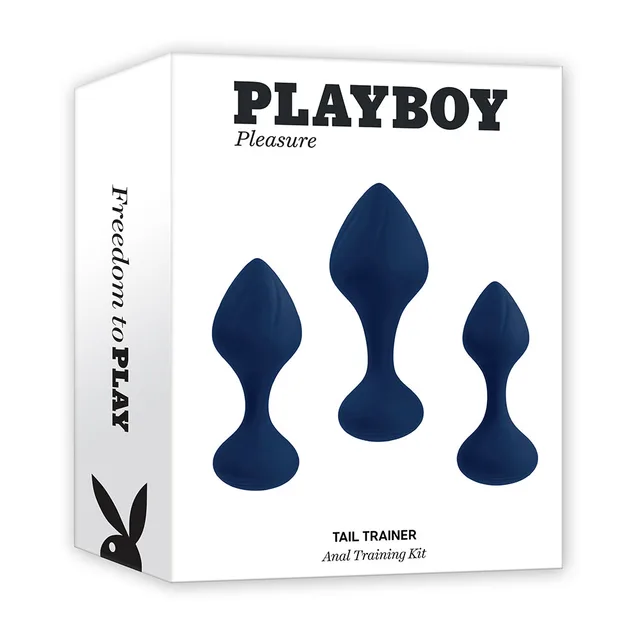Playboy Tail Trainer navy three-piece silicone plug kit front retail box