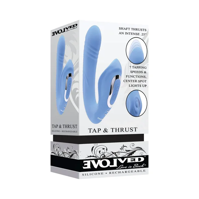 Evolved Tap & Thrust blue dual stimulator retail box