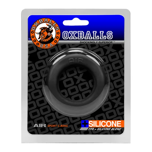 OxBalls AIR Black Ice thick round cock ring in gray hanging package