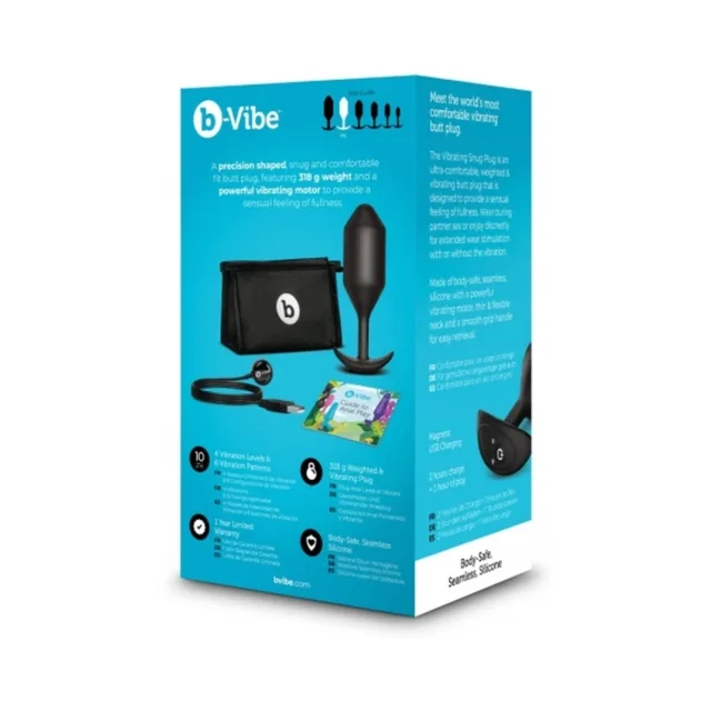 Back panel of black b-Vibe Snug Plug 5 packaging