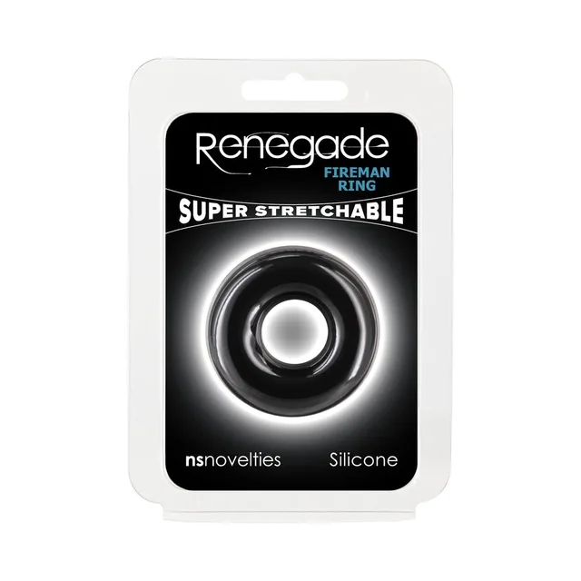 Renegade Fireman Small black circular silicone ring in clear package