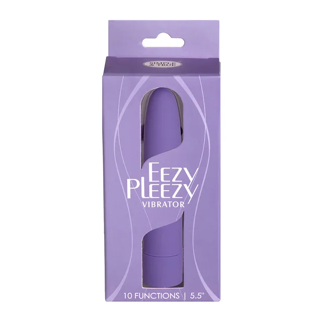 purple Eezy Pleezy 5.5-inch vibrator in lavender retail box