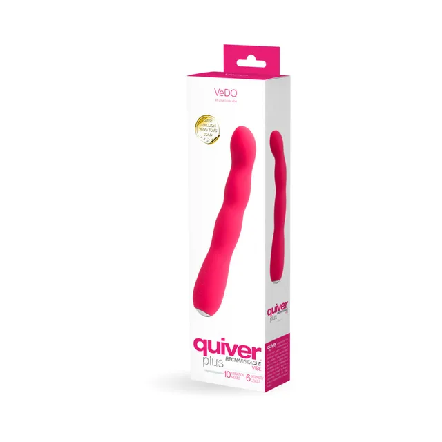 Foxy pink VeDO Quiver Plus vibrator in slim retail box