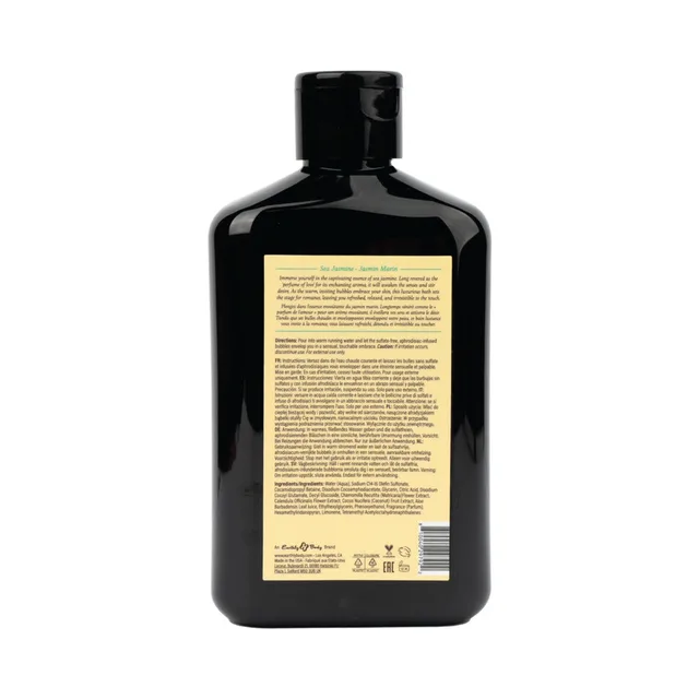 Back label of 8.4 oz Earthly Body sea jasmine bubble bath