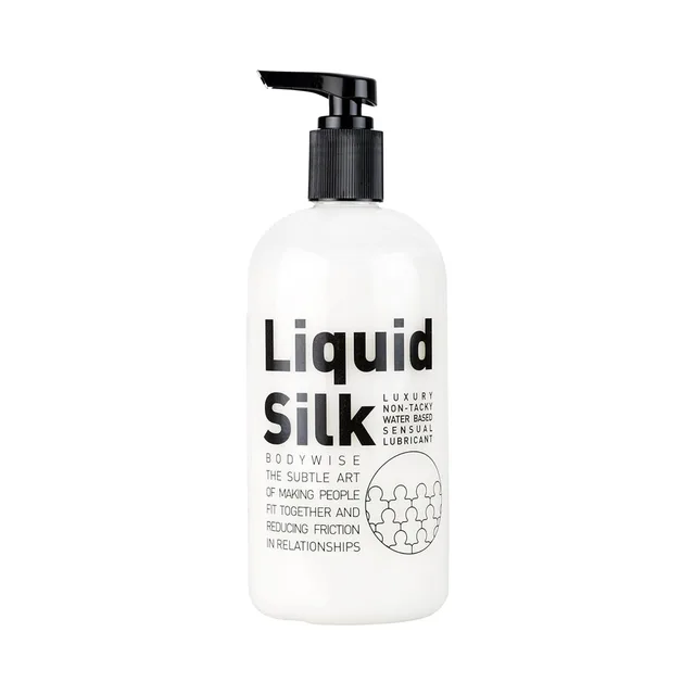 Liquid Silk 500 ml white lubricant bottle with black pump dispenser