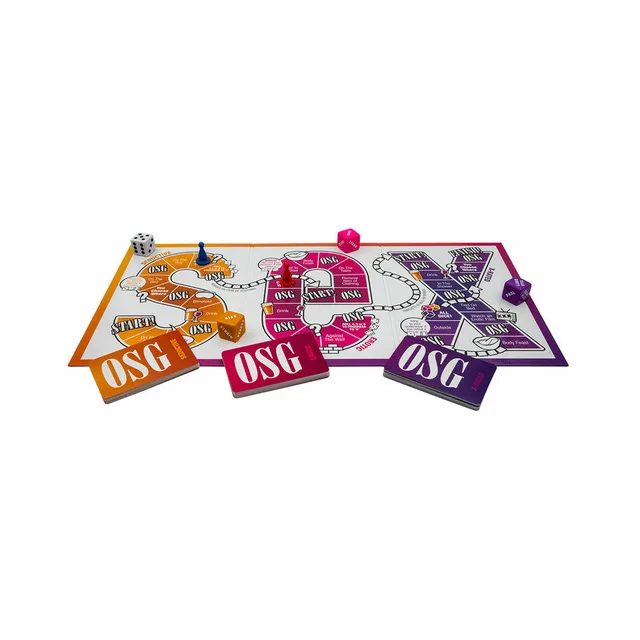 Our Sex Game S-E-X board with orange pink and purple card decks
