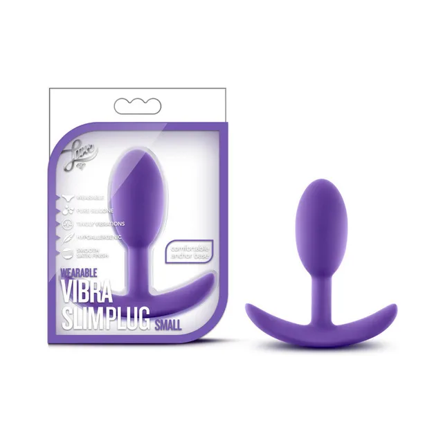 Blush Luxe Vibra Slim purple plug beside purple-and-white retail package