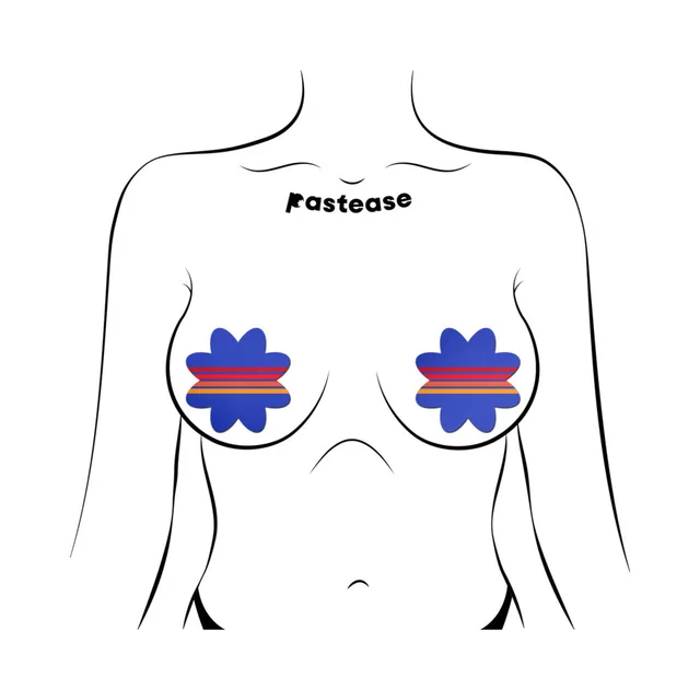 Pastease blue retro stripe petal breast pasties front placement illustration on a torso outline