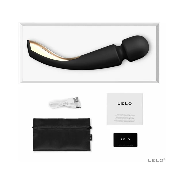 Black LELO SMART WAND 2 Large set with cable card pouch and white box