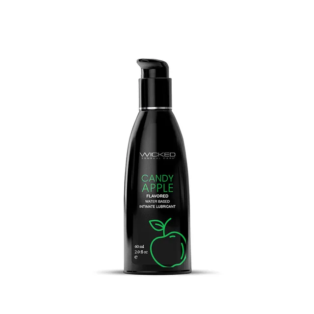 Wicked Aqua Candy Apple Lubricant black pump bottle front with green apple graphic