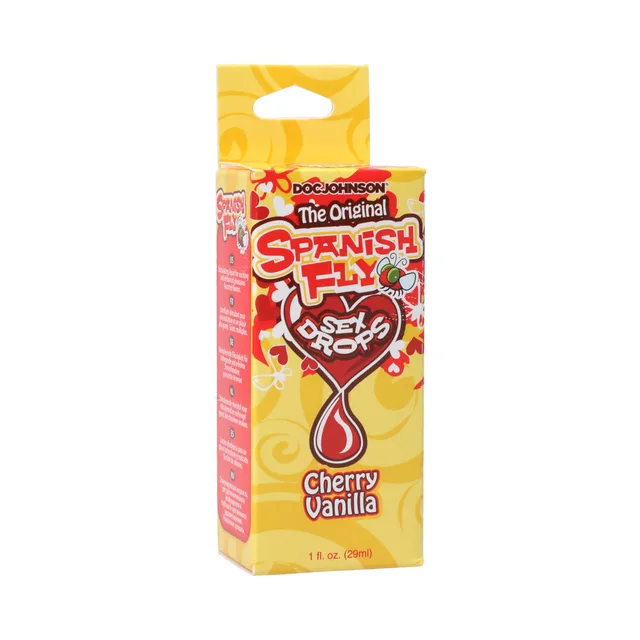 Spanish Fly Cherry Vanilla yellow-and-red retail box