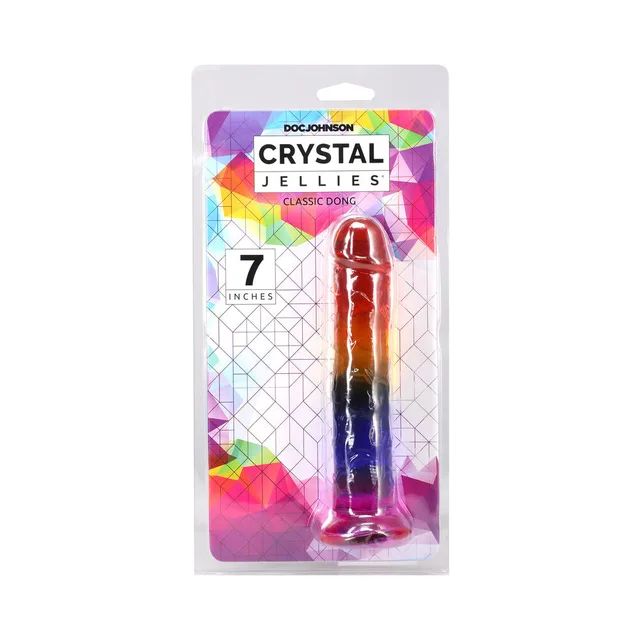Crystal Jellies 7-inch rainbow dildo in colorful clear pack