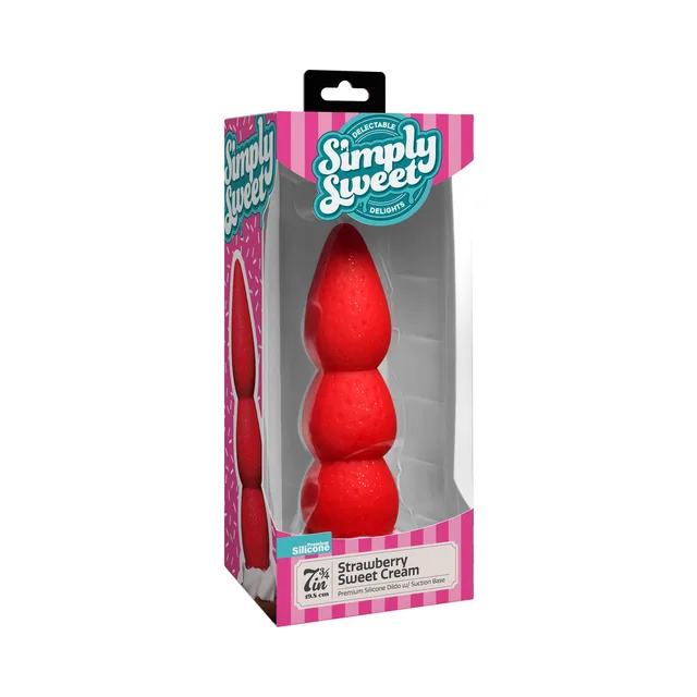 Simply Sweet Strawberry Sweet Cream silicone dildo inside turquoise retail package