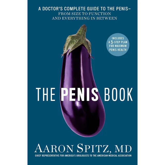 blue Penis Book cover with eggplant illustration and white Aaron Spitz title
