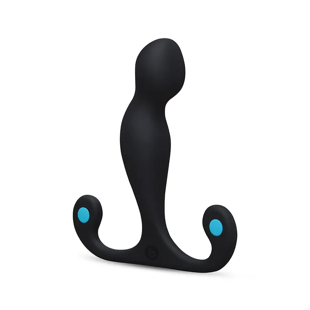 b-Vibe P-Spot Vortex Flex black upright front view with teal end pads