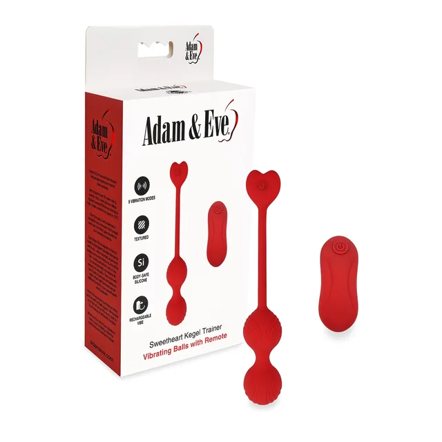 Adam and Eve Sweetheart red Kegel trainer beside white and red retail box