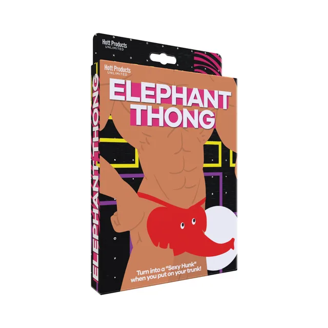 Hott Products red Elephant Thong on black retail card with illustrated model